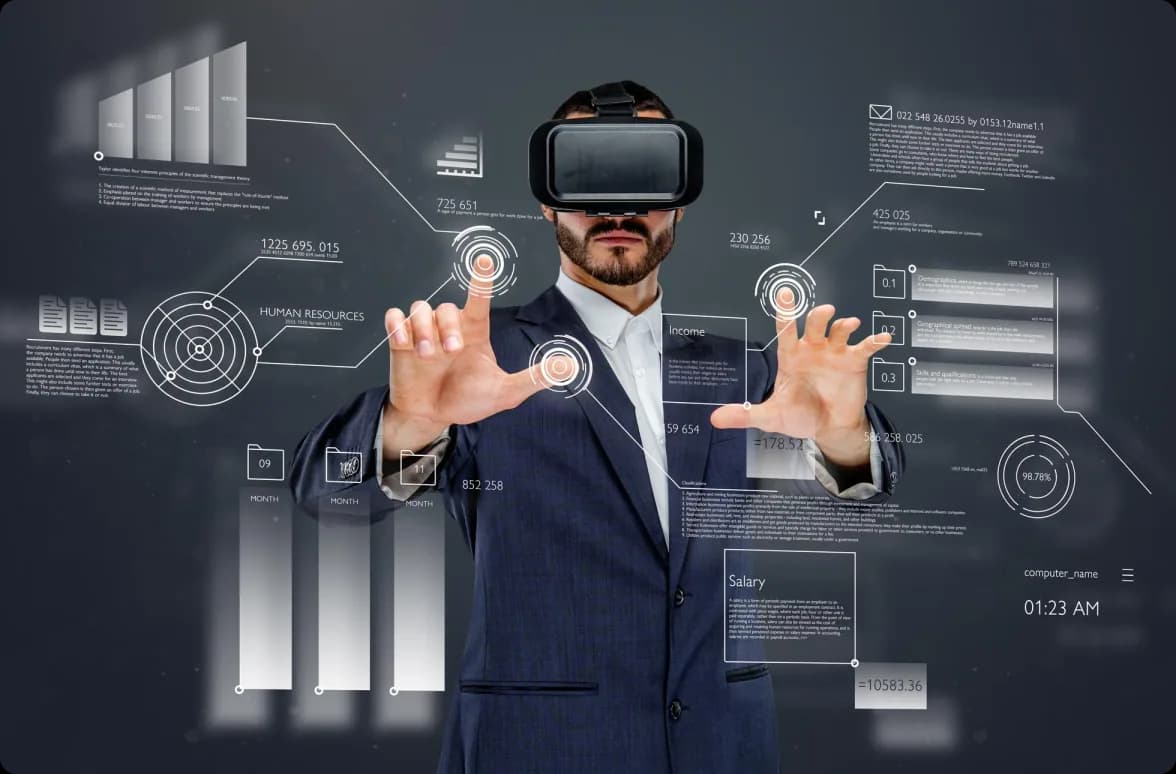 Business professional using virtual reality technology