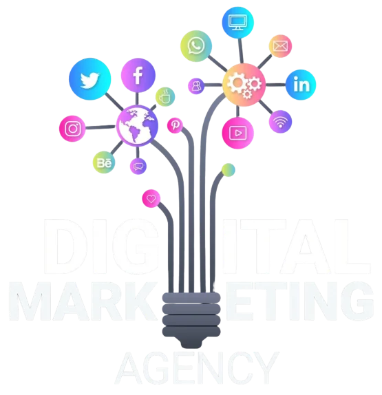 Digital marketing light bulb connected to social platforms