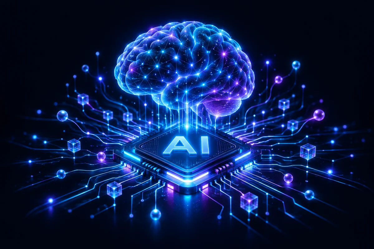 Glowing artificial intelligence processor connected to a neural network